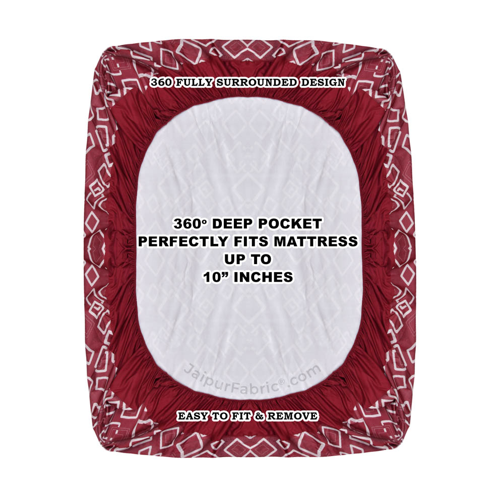 Maroon Printed Water Proof Fitted Mattress Protector