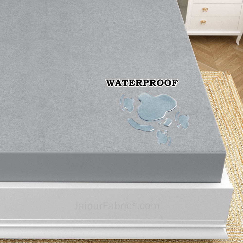 Heavy Quality Grey Terry Cotton Waterproof and Elastic Fitted Water Resistant Ultra Soft Double Mattress Cover