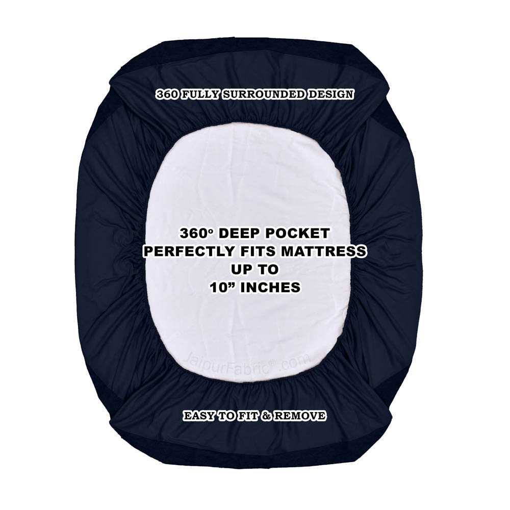 Heavy Quality Navy Blue Terry Cotton Waterproof and Elastic Fitted Water Resistant Ultra Soft Double Mattress Cover