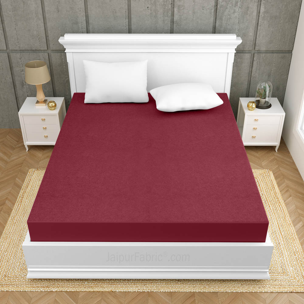 Heavy Quality Maroon Terry Cotton Waterproof and Elastic Fitted Water Resistant Ultra Soft Double Mattress Cover