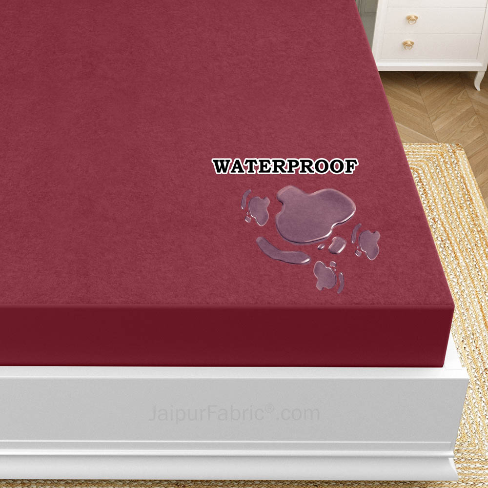 Heavy Quality Maroon Terry Cotton Waterproof and Elastic Fitted Water Resistant Ultra Soft Double Mattress Cover