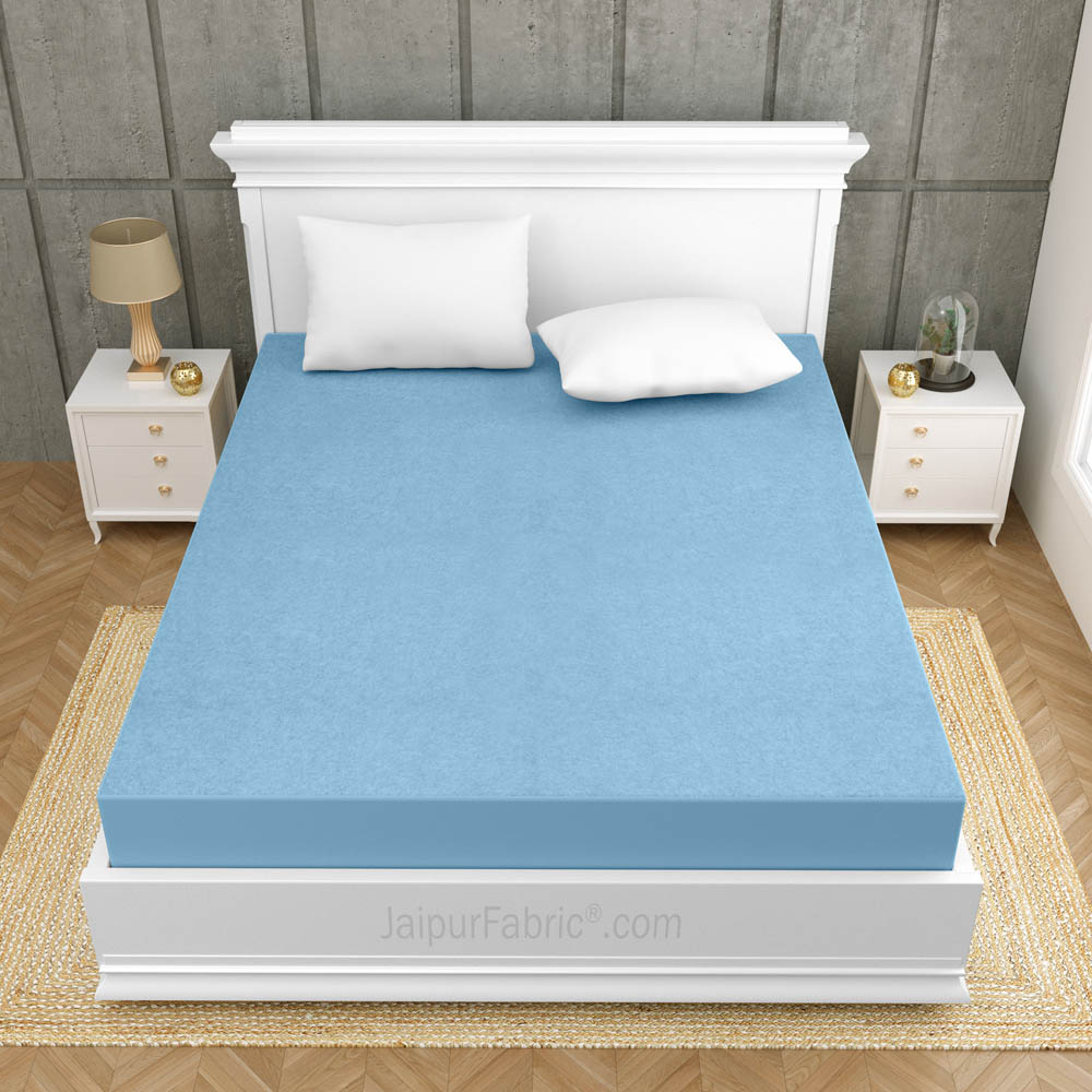 Heavy Quality Blue Terry Cotton Waterproof and Elastic Fitted Water Resistant Ultra Soft Double Mattress Cover