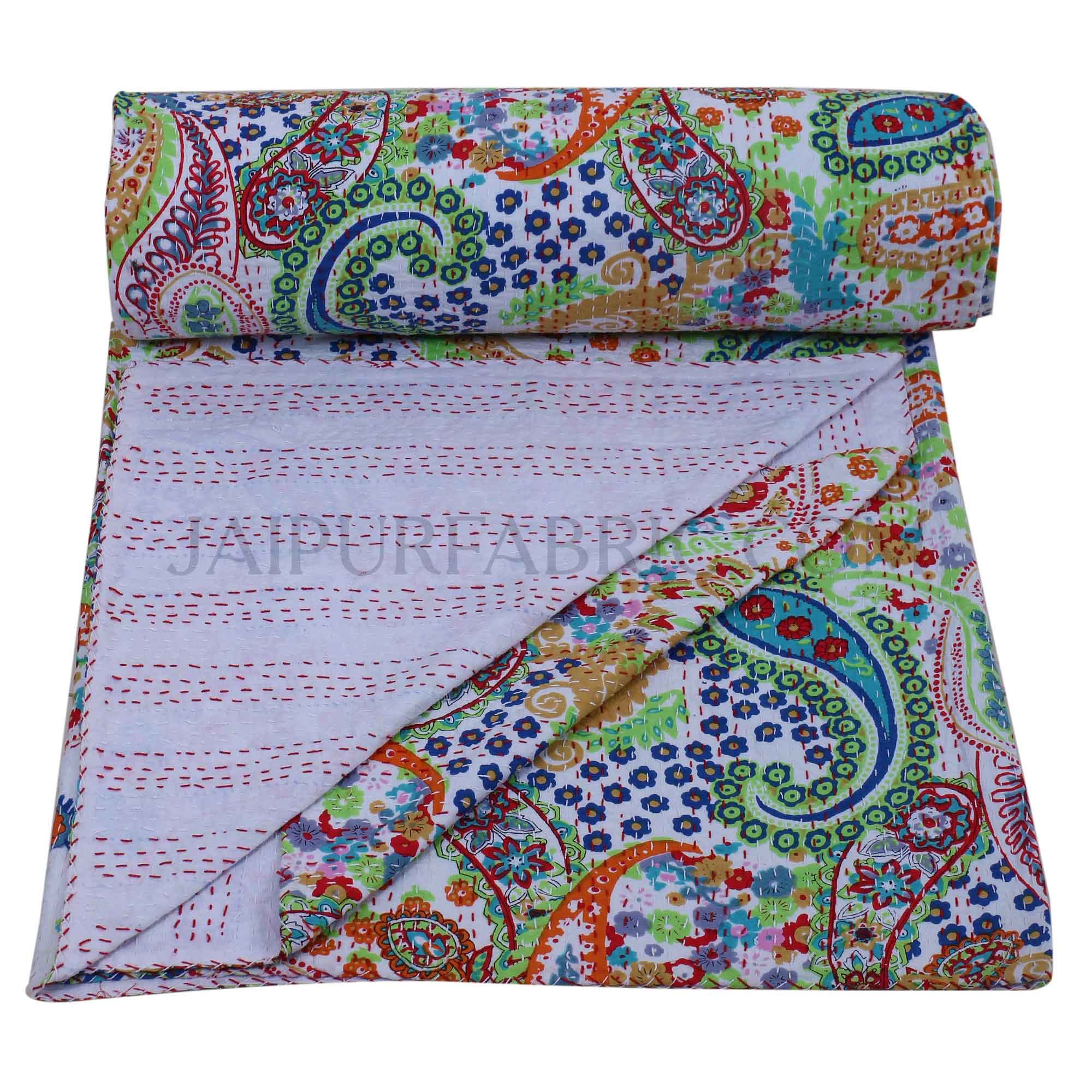 Multi Color Paisley Pattern With Thread Hand Work(Kantha) Gudri ( Bed Cover)