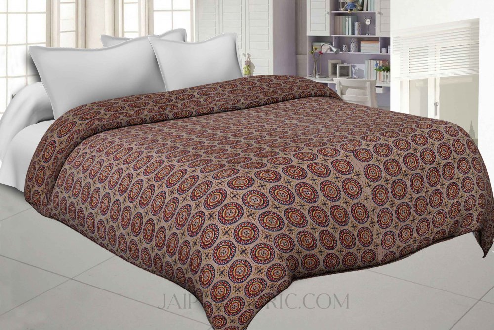 Circular Brown Cotton Gudri Katha Work Dohar Comforter