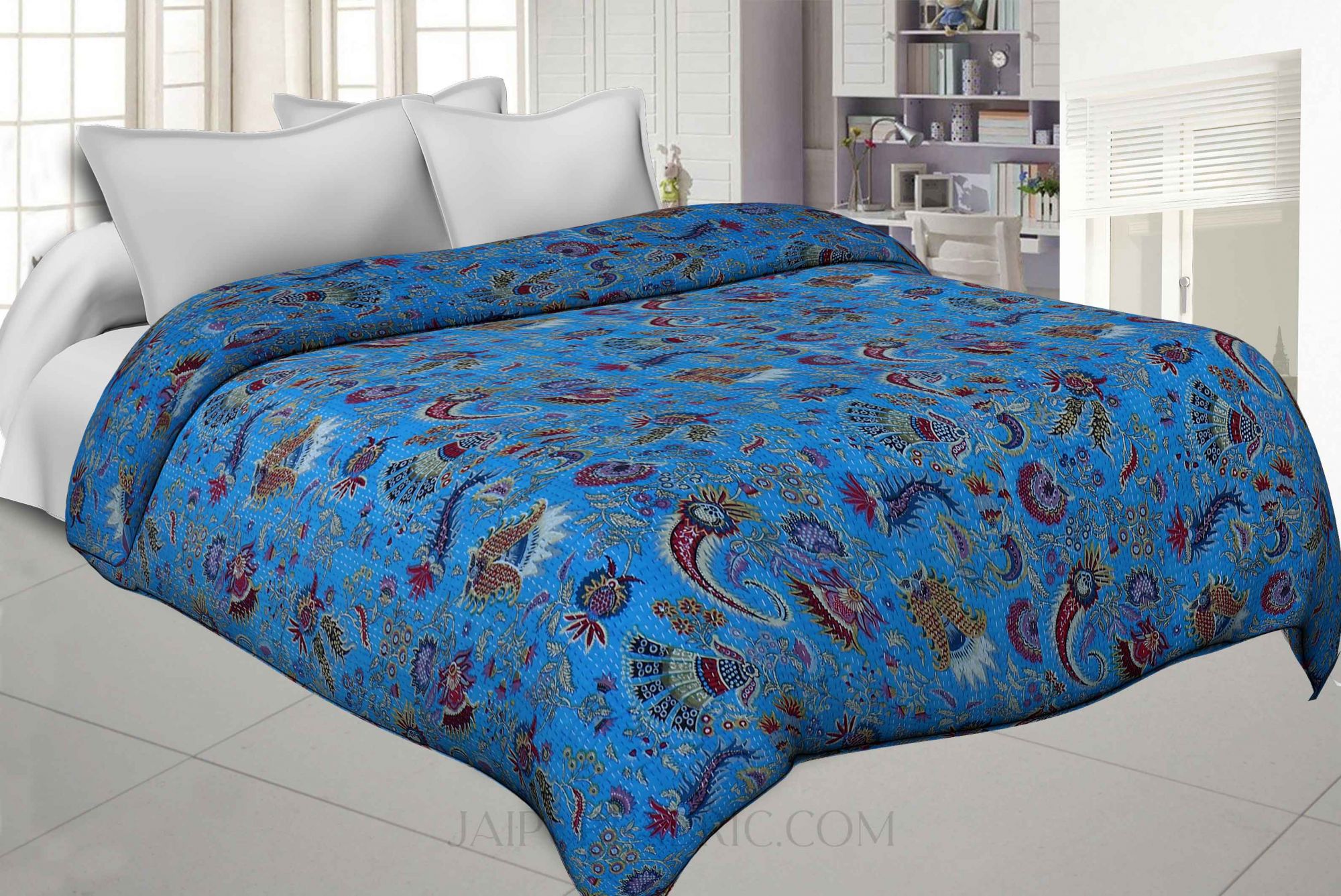 Royal Blue Cotton Gudri Katha Work Dohar Comforter