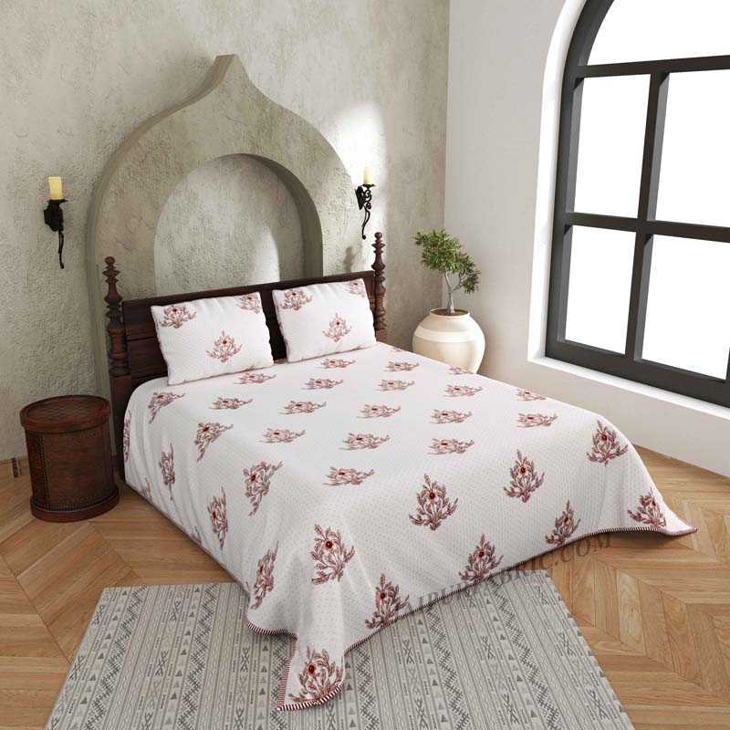 Royal Floral Fusion Pure Cotton Reversible Quilted Bedcover with Pillowcases