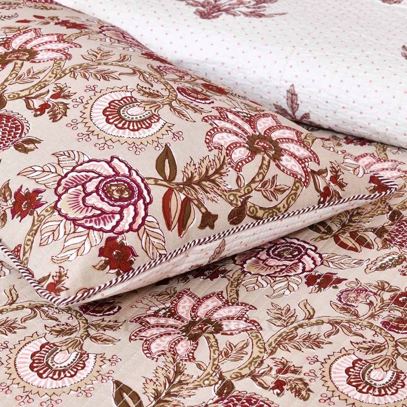 Royal Floral Fusion Pure Cotton Reversible Quilted Bedcover with Pillowcases