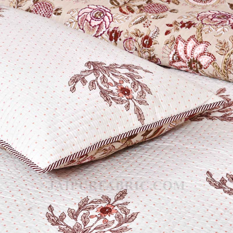 Royal Floral Fusion Pure Cotton Reversible Quilted Bedcover with Pillowcases