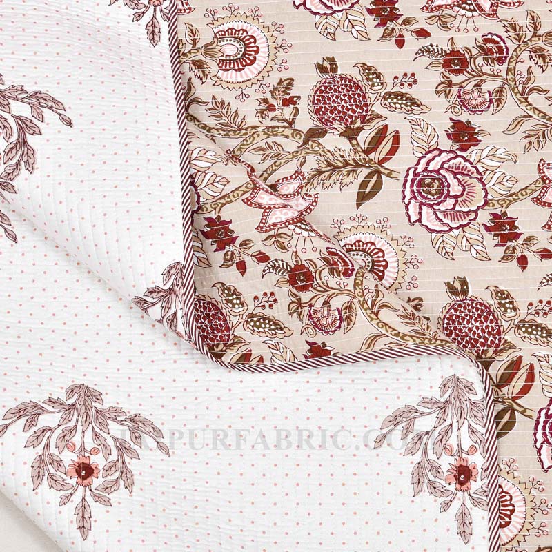 Royal Floral Fusion Pure Cotton Reversible Quilted Bedcover with Pillowcases