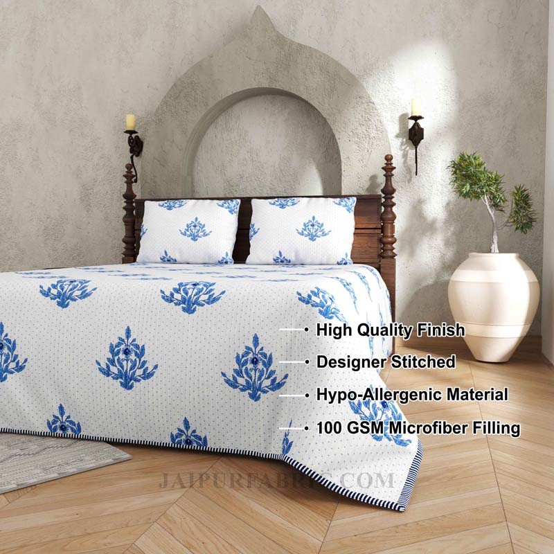 The Blue Blithe Pure Cotton Reversible Quilted Bedcover with Pillowcases