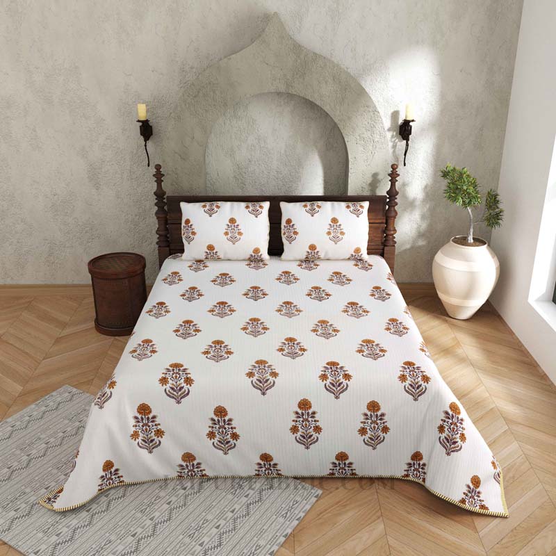 Tailored With Tradition  Pure Cotton Reversible Quilted Bedcover with Pillowcases