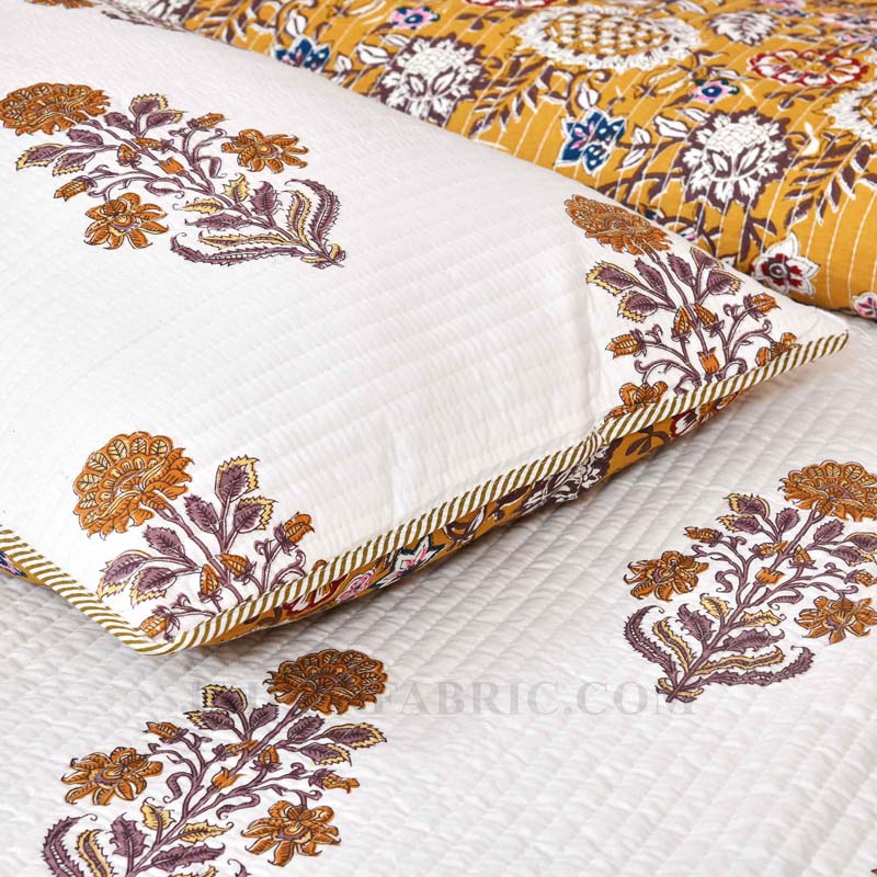 Tailored With Tradition  Pure Cotton Reversible Quilted Bedcover with Pillowcases