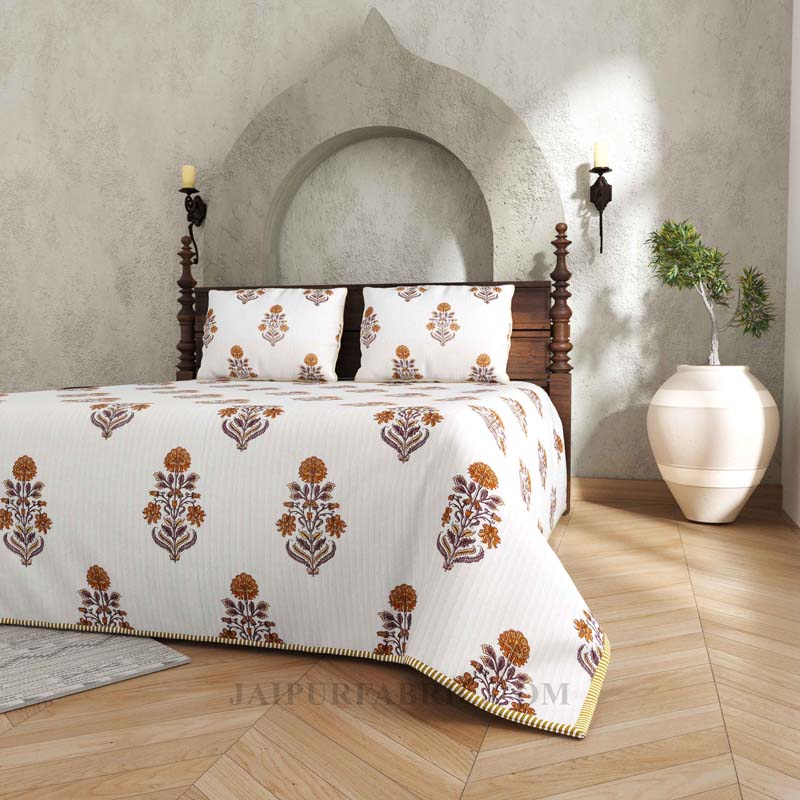 Tailored With Tradition  Pure Cotton Reversible Quilted Bedcover with Pillowcases