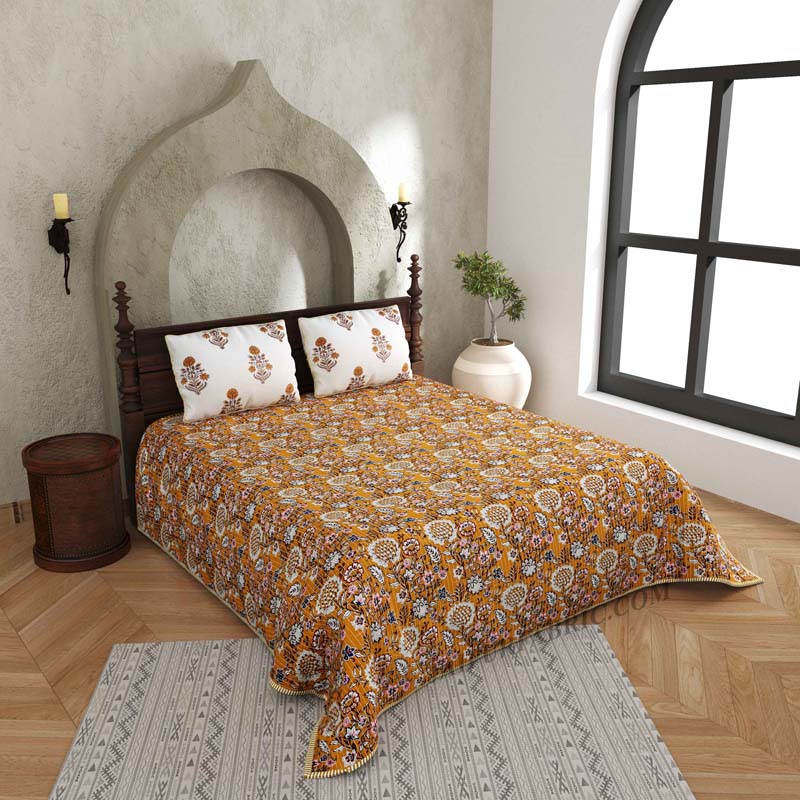 Tailored With Tradition  Pure Cotton Reversible Quilted Bedcover with Pillowcases