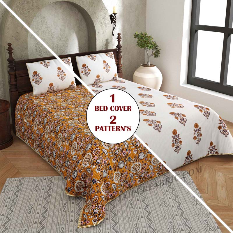 Tailored With Tradition  Pure Cotton Reversible Quilted Bedcover with Pillowcases