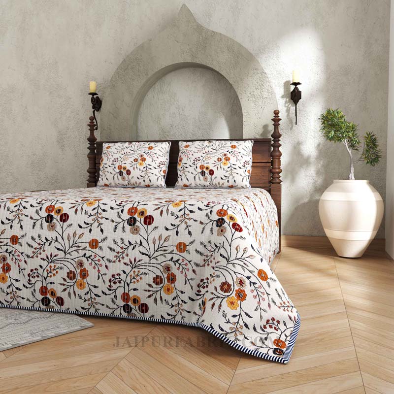 Floral Fiesta Pure Cotton Reversible Quilted Bedcover with Pillowcases