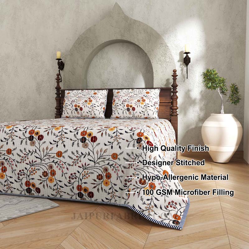 Floral Fiesta Pure Cotton Reversible Quilted Bedcover with Pillowcases