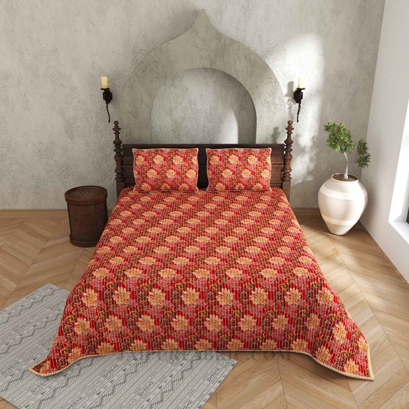 Tyahoor Ki Bahaar Pure Cotton Reversible Quilted Bedcover with Pillowcases