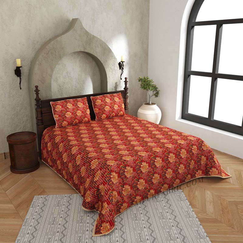 Tyahoor Ki Bahaar Pure Cotton Reversible Quilted Bedcover with Pillowcases