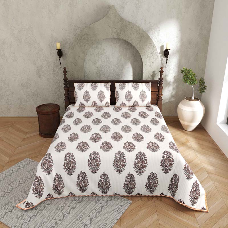 Fab & Floral Pure Cotton Reversible Quilted Bedcover with Pillowcases