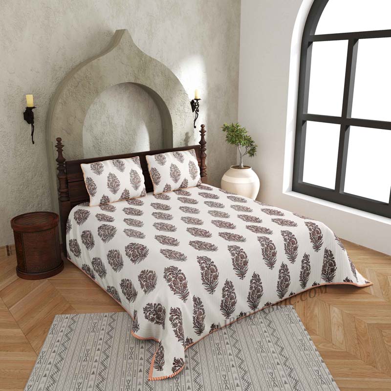 Fab & Floral Pure Cotton Reversible Quilted Bedcover with Pillowcases