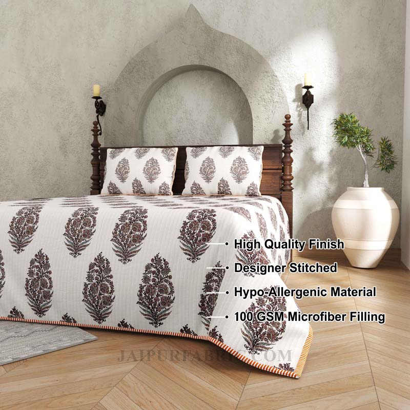 Fab & Floral Pure Cotton Reversible Quilted Bedcover with Pillowcases