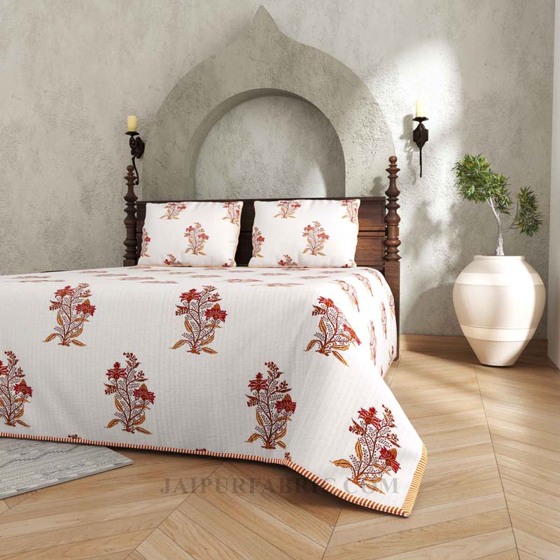 The Festive Hit Pure Cotton Reversible Quilted Bedcover with Pillowcases