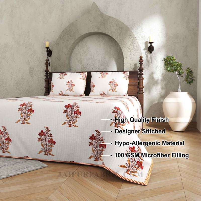 The Festive Hit Pure Cotton Reversible Quilted Bedcover with Pillowcases