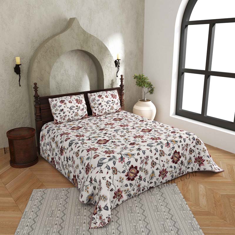 Weaved in Nature Pure Cotton Reversible Quilted Bedcover with Pillowcases