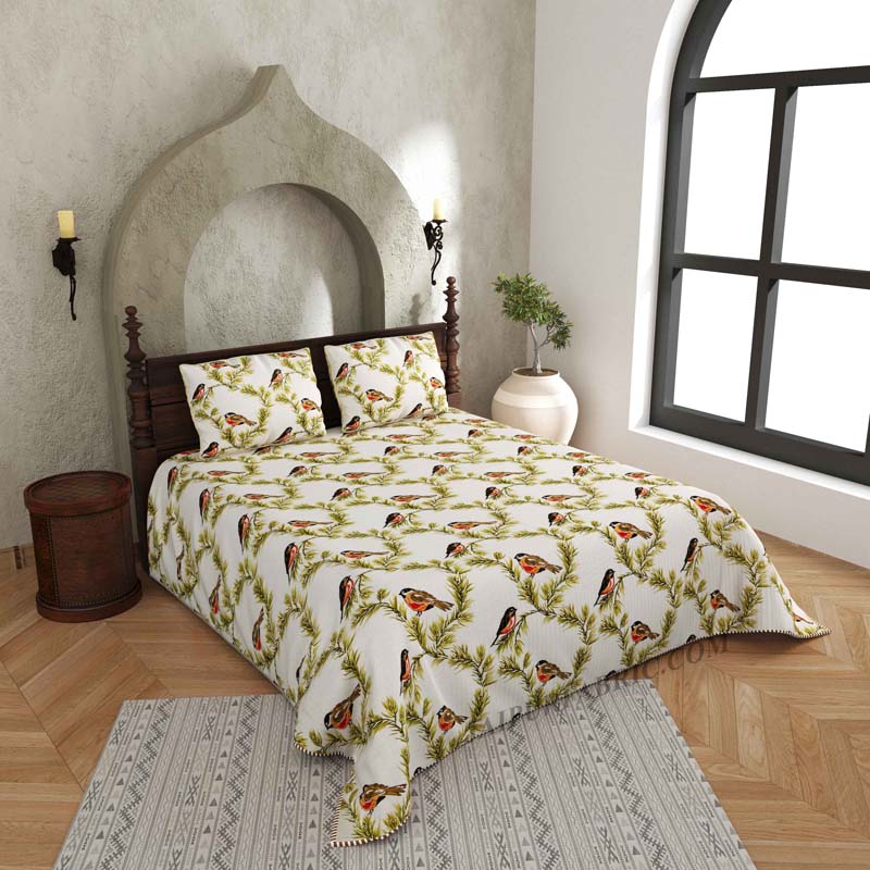 The Nature's Pose Pure Cotton Reversible Quilted Bedcover with Pillowcases