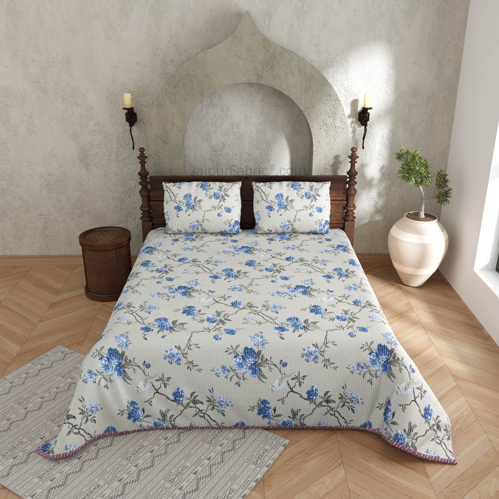 A Gladden Look Pure Cotton Reversible Quilted Bedcover with Pillowcases