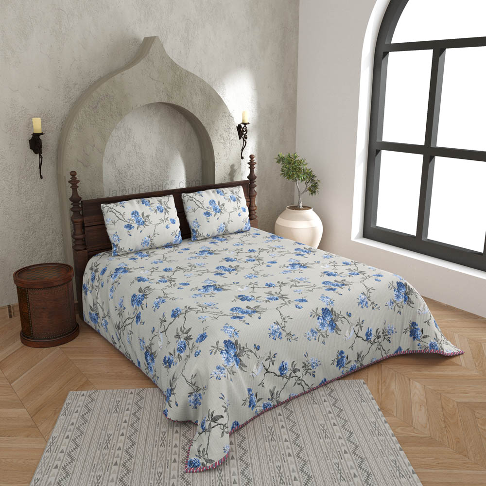 A Gladden Look Pure Cotton Reversible Quilted Bedcover with Pillowcases