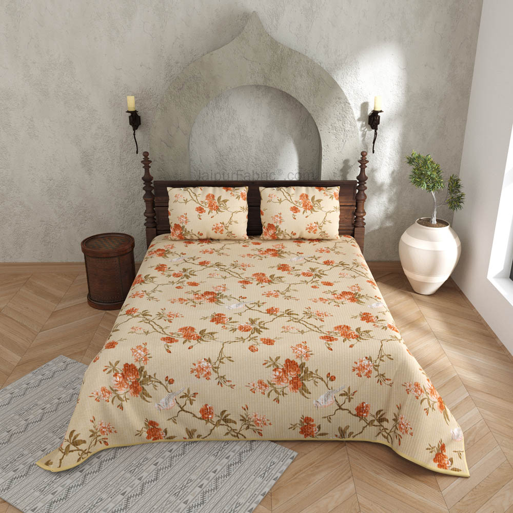 Floral Trend Pure Cotton Reversible Quilted Bedcover with Pillowcases