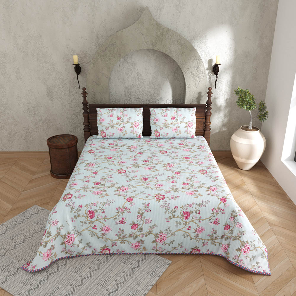 A Calm Frame Pure Cotton Reversible Quilted Bedcover with Pillowcases