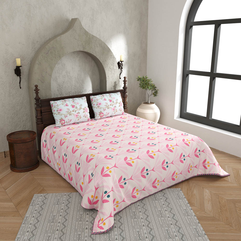 A Calm Frame Pure Cotton Reversible Quilted Bedcover with Pillowcases