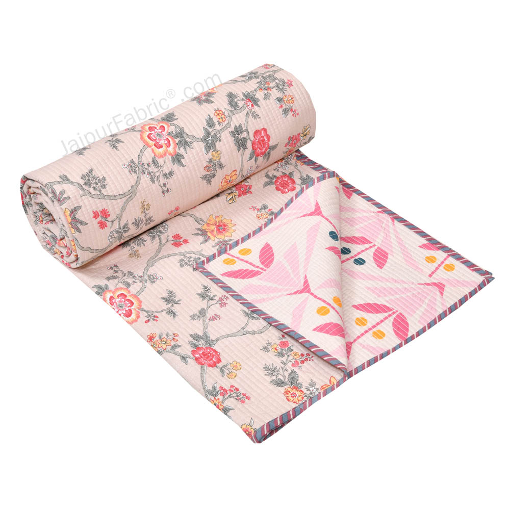 A Lovely Method Pure Cotton Reversible Quilted Bedcover with Pillowcases