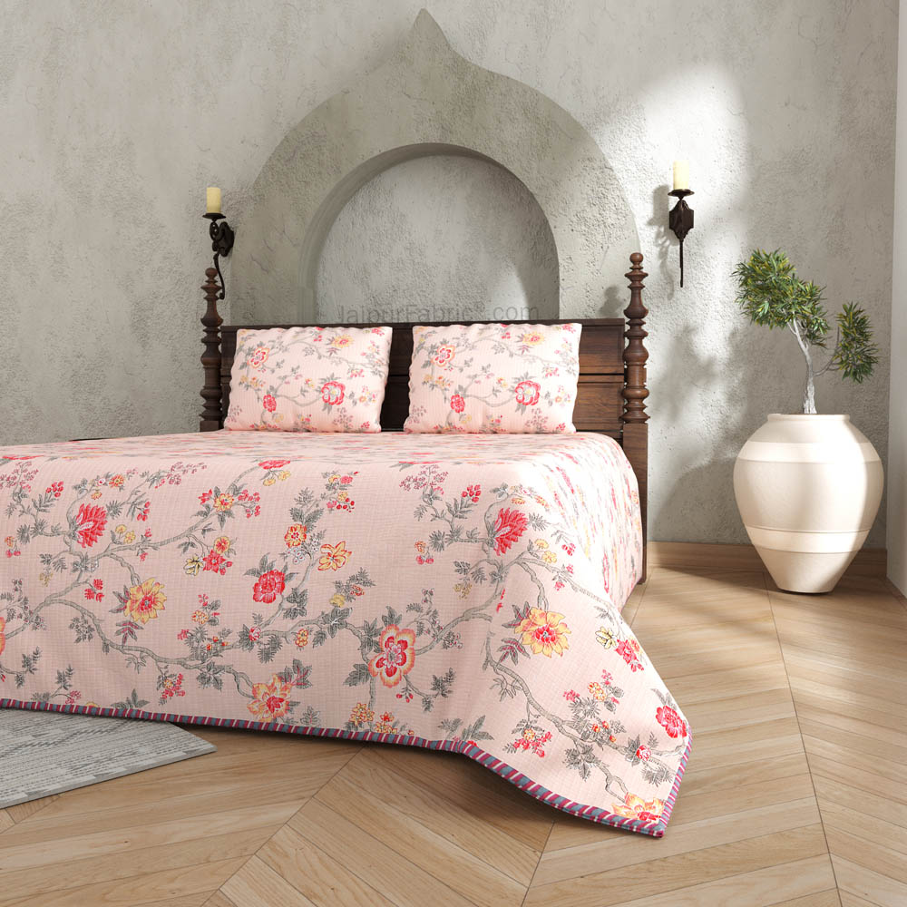 A Lovely Method Pure Cotton Reversible Quilted Bedcover with Pillowcases