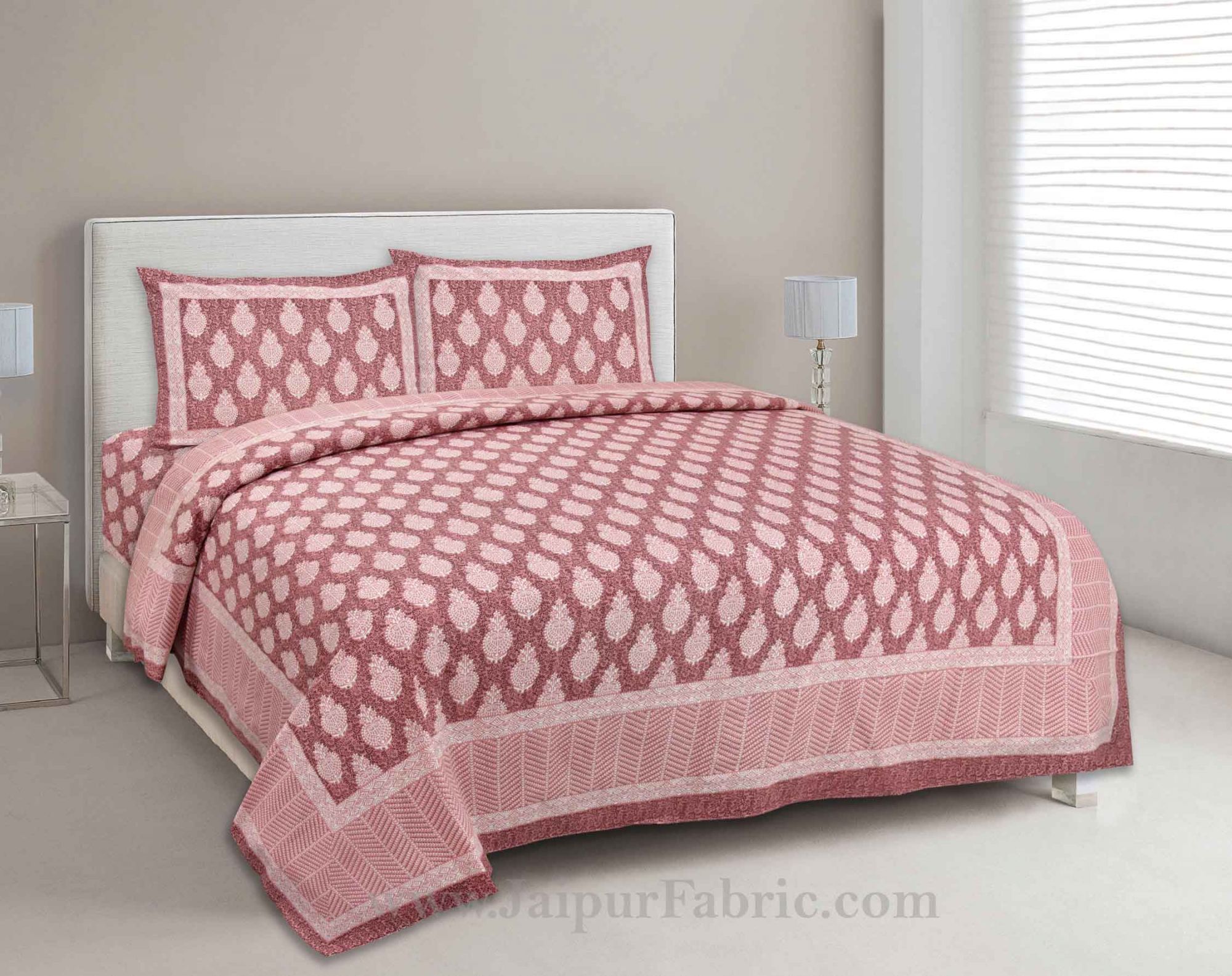 Pastel Pink Boota Print Double Bedsheet