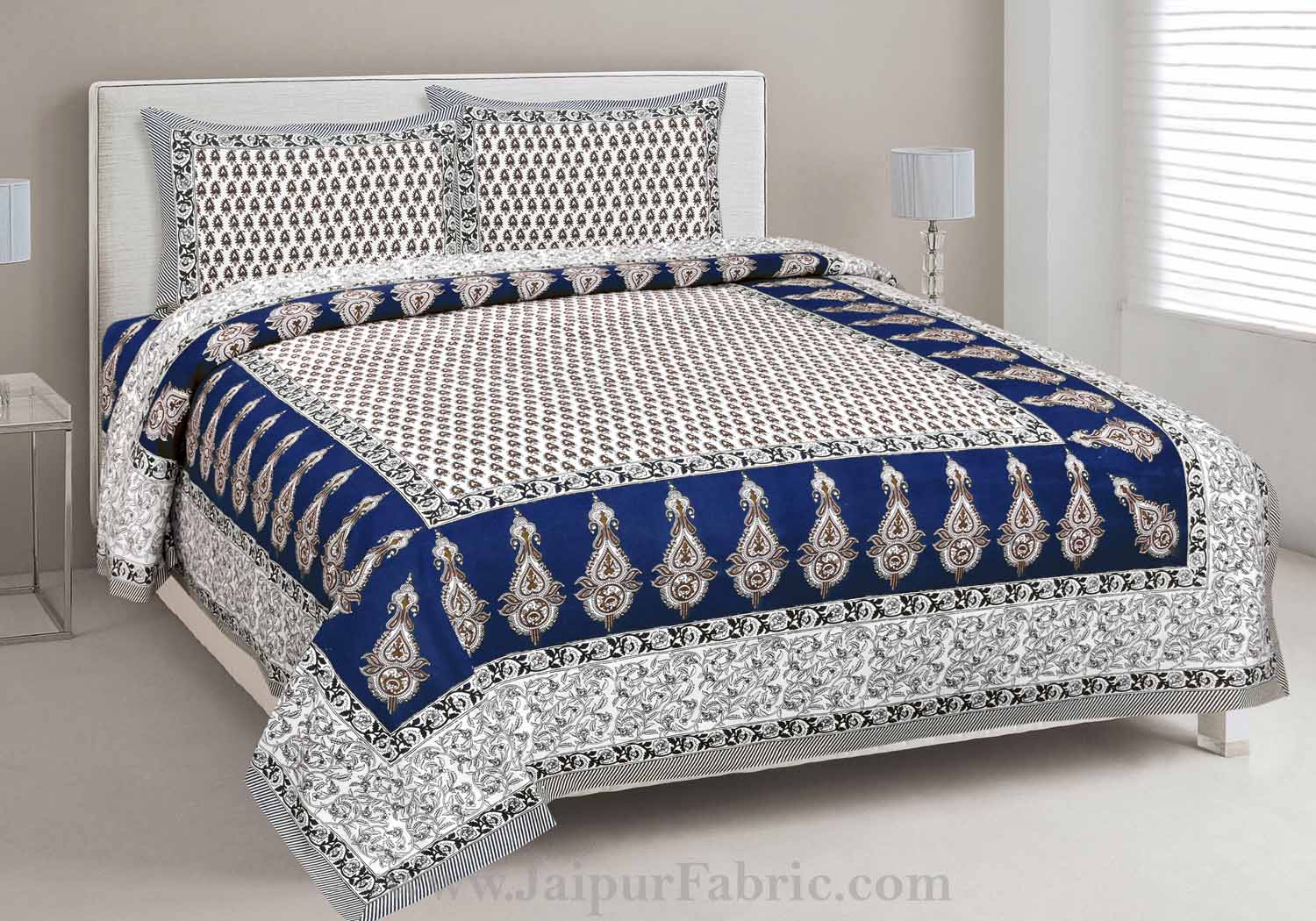 Double Bedsheet Sapphire Blue Printed Cotton 2 Pillow Cover