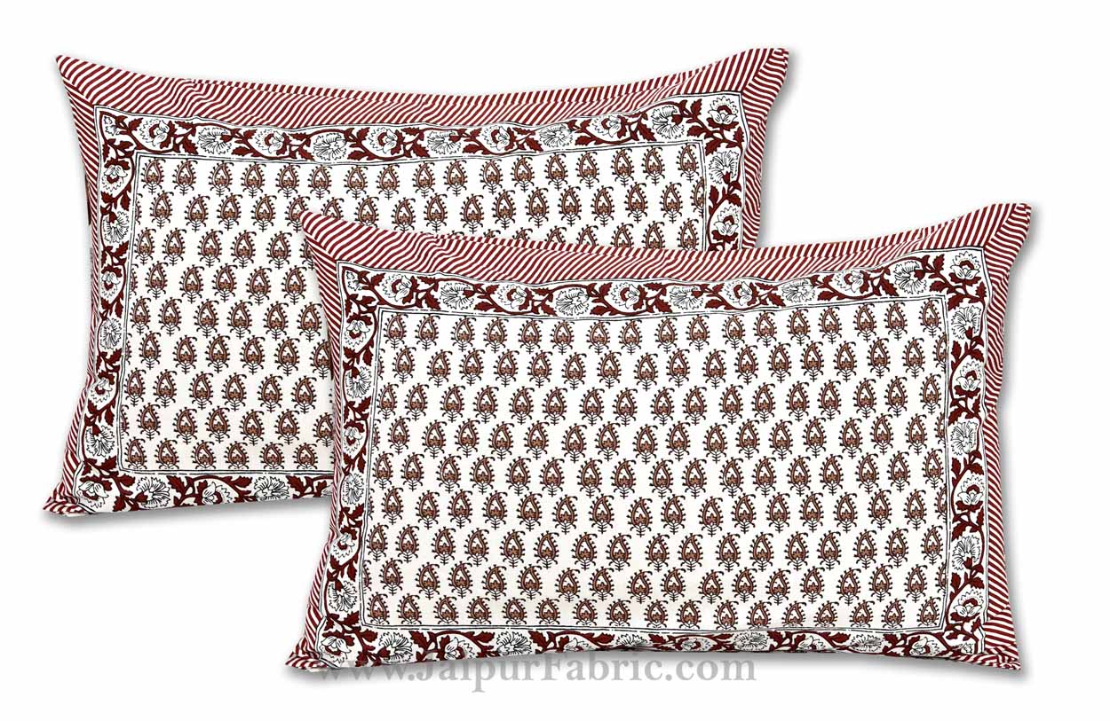 Double Bedsheet Sindoori Red Printed Cotton 2 Pillow Cover