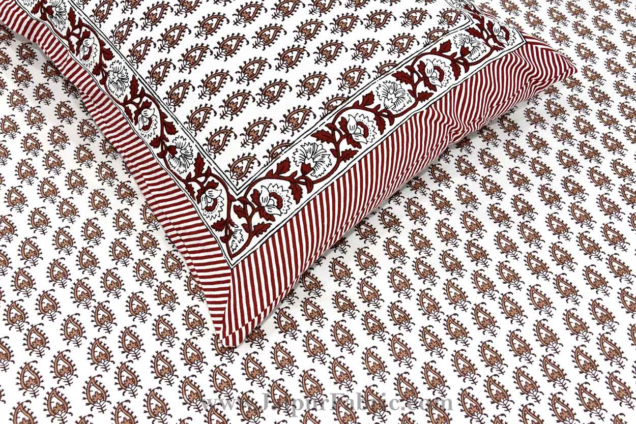 Double Bedsheet Sindoori Red Printed Cotton 2 Pillow Cover