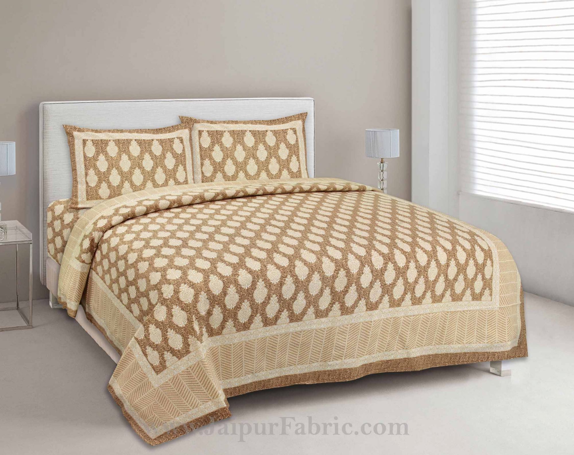 Pastel Brown Boota Print Double Bedsheet