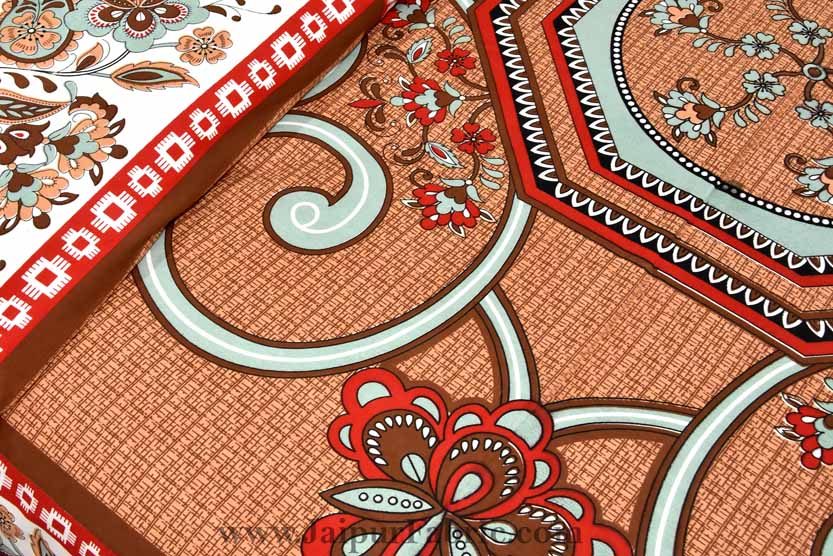 Double Bedsheet Orangish Rangoli Cotton 2 Pillow Cover