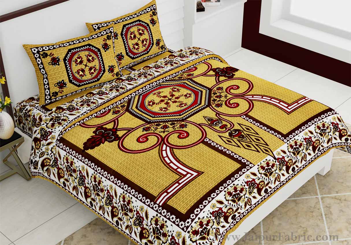 Double Bedsheet Greenish Rangoli Cotton 2 Pillow Cover