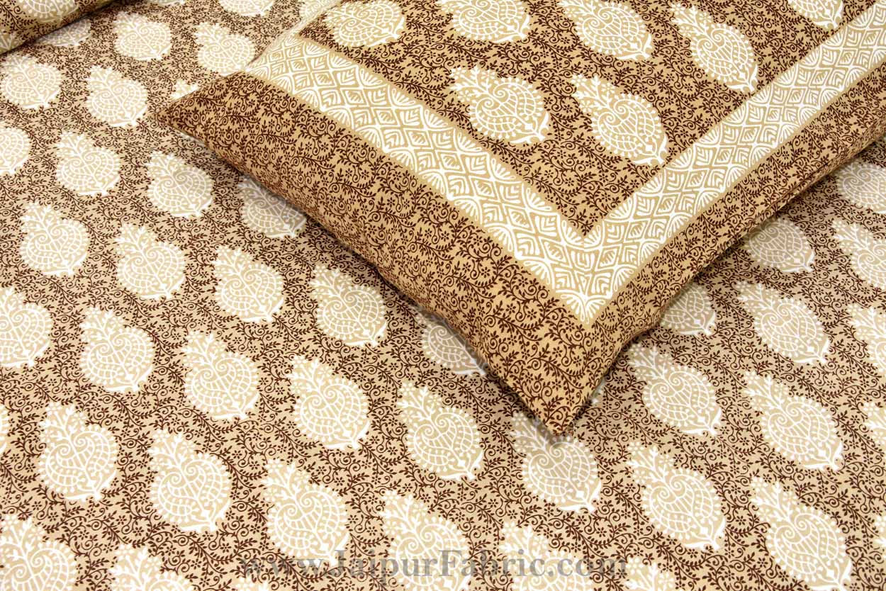 Pastel Brown Boota Print Double Bedsheet