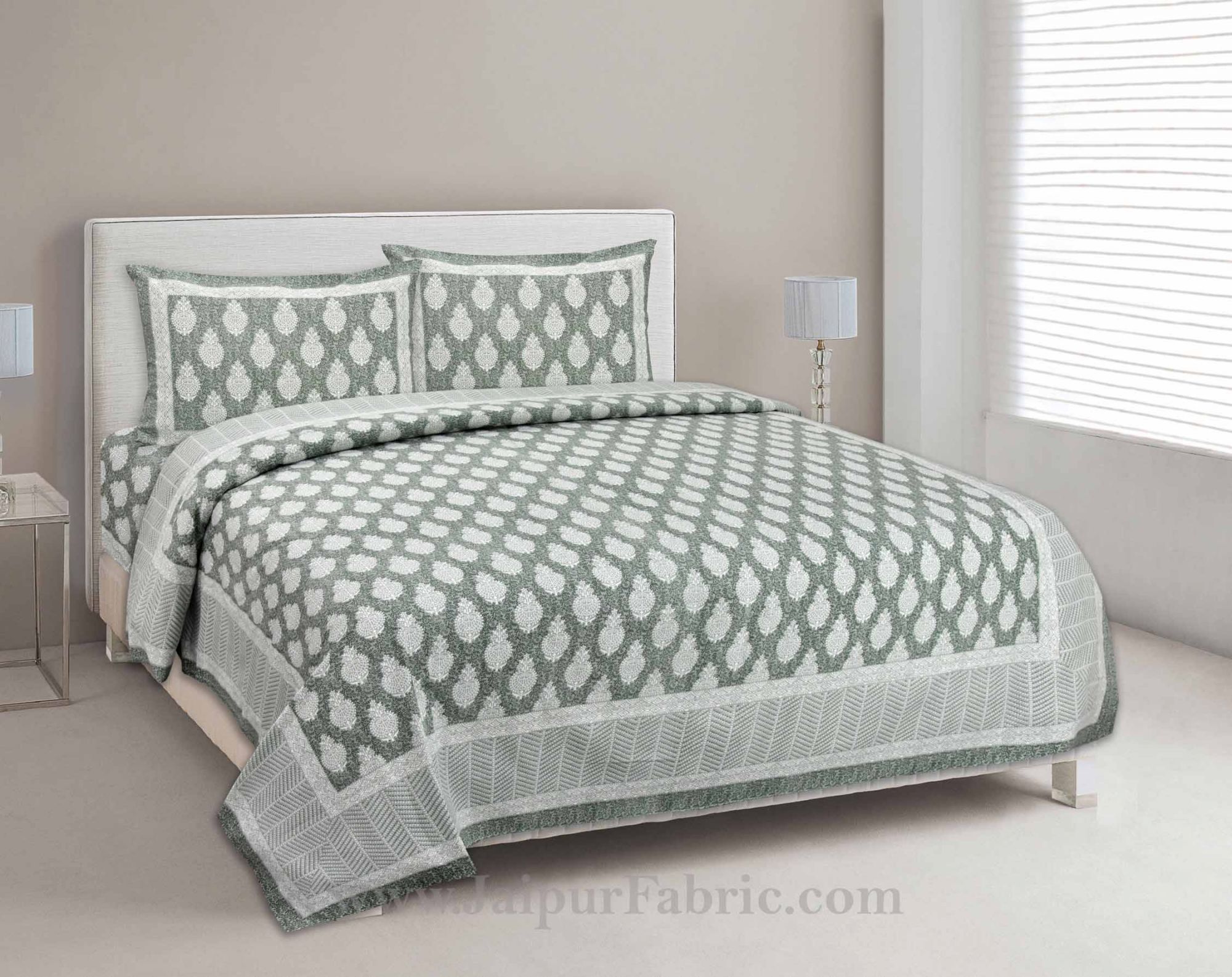 Pastel Green Boota Print Double Bedsheet