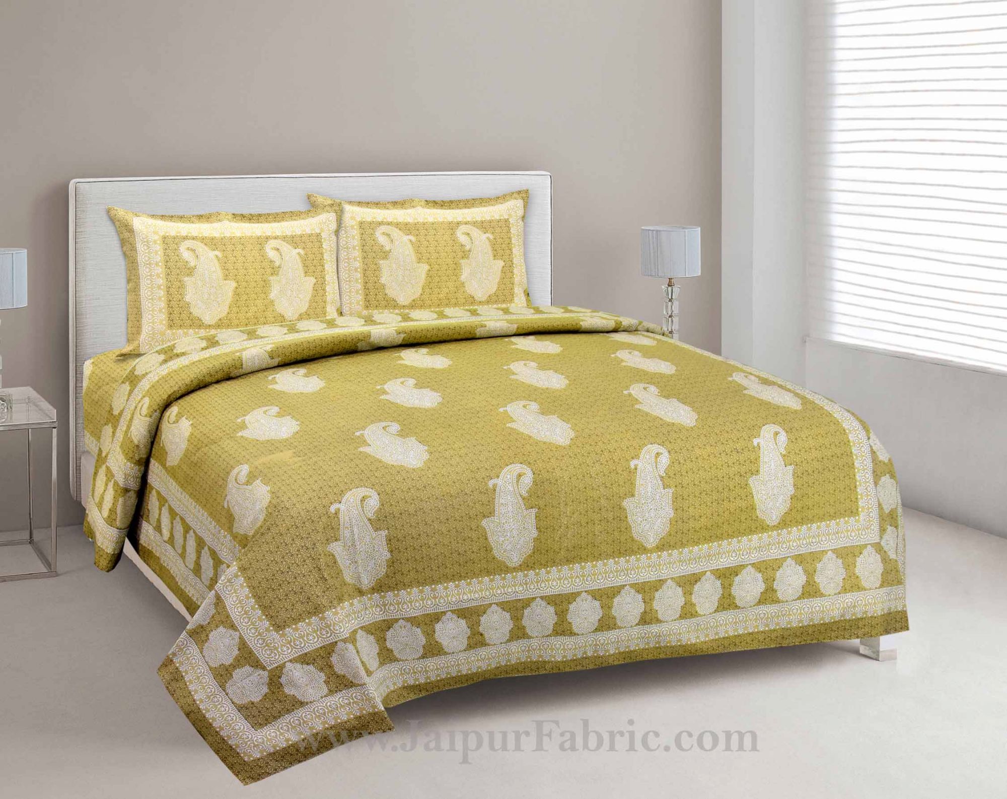 Peerless Paisley On Lemon Yellow Double Bedsheet