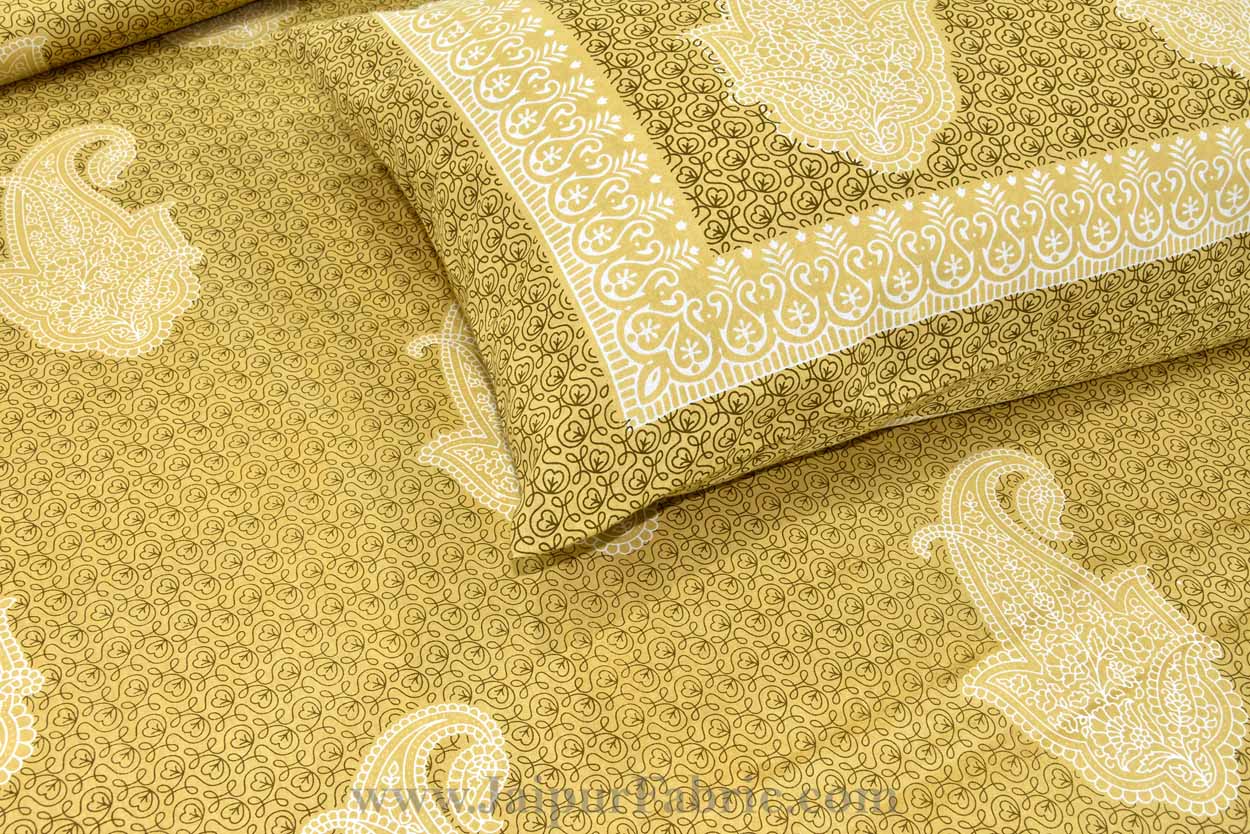 Peerless Paisley On Lemon Yellow Double Bedsheet