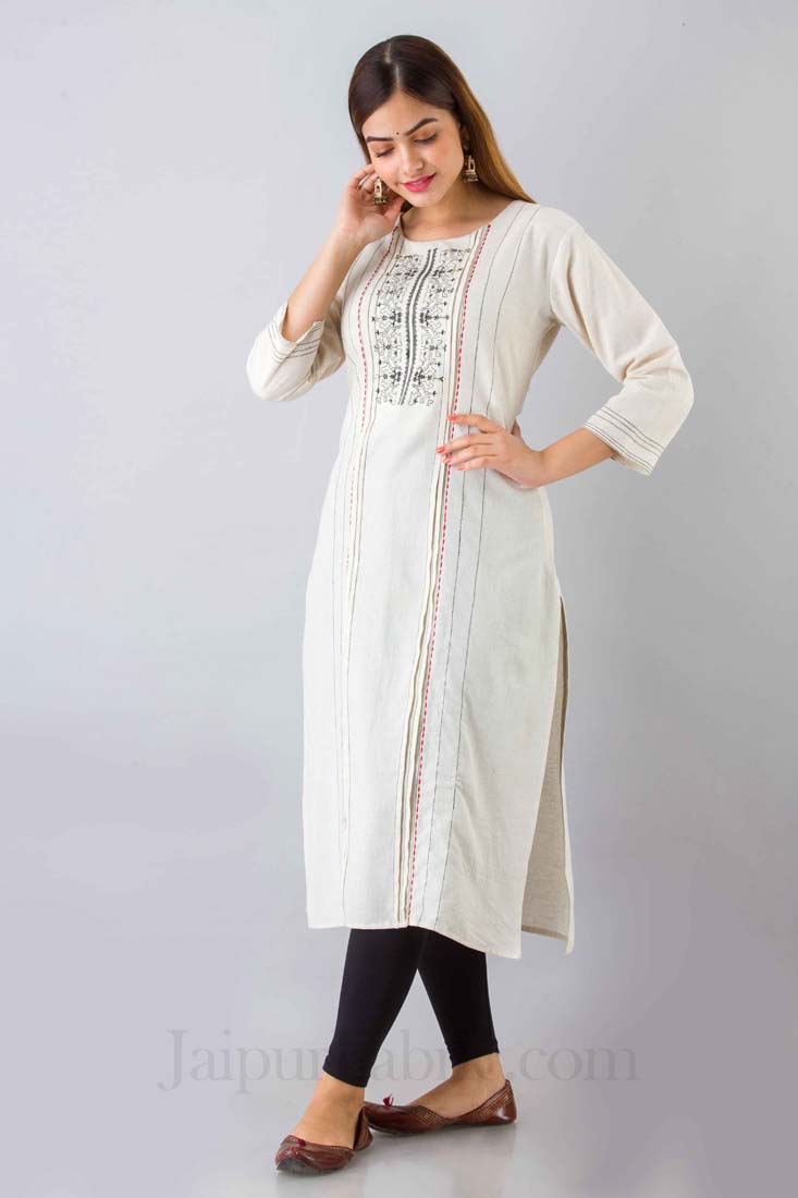 Women White Cotton Kurti