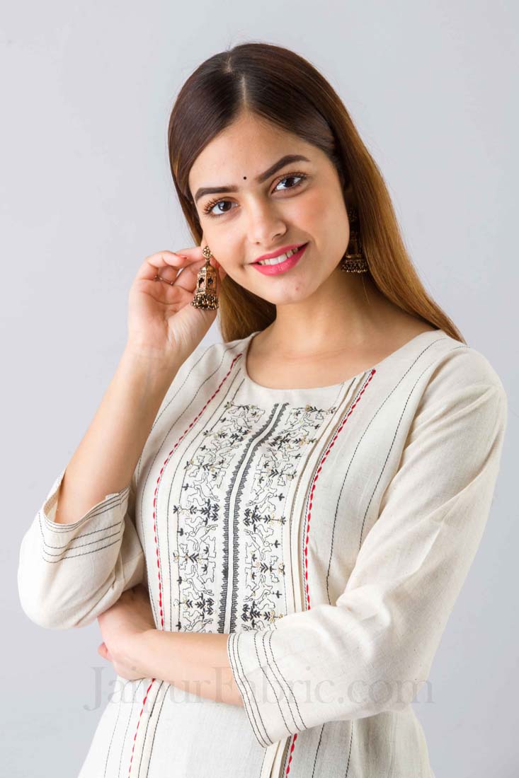 Women White Cotton Kurti